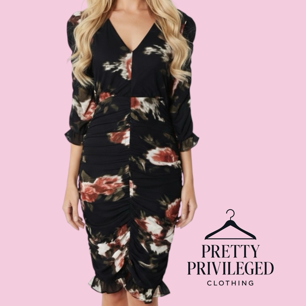 Black Floral Scrunch Dress